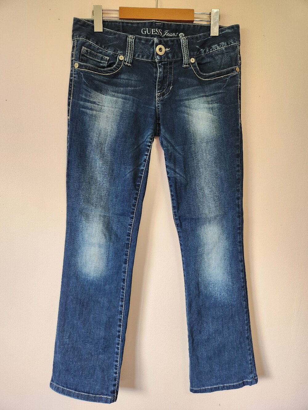 Vintage Y2K Guess Daredevil Bootcut Jeans Low Rise Studded Logo Size 29